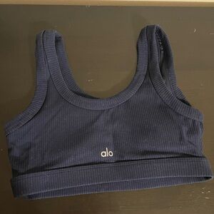 Alo Navy Blue Ribbed Sports Bra
